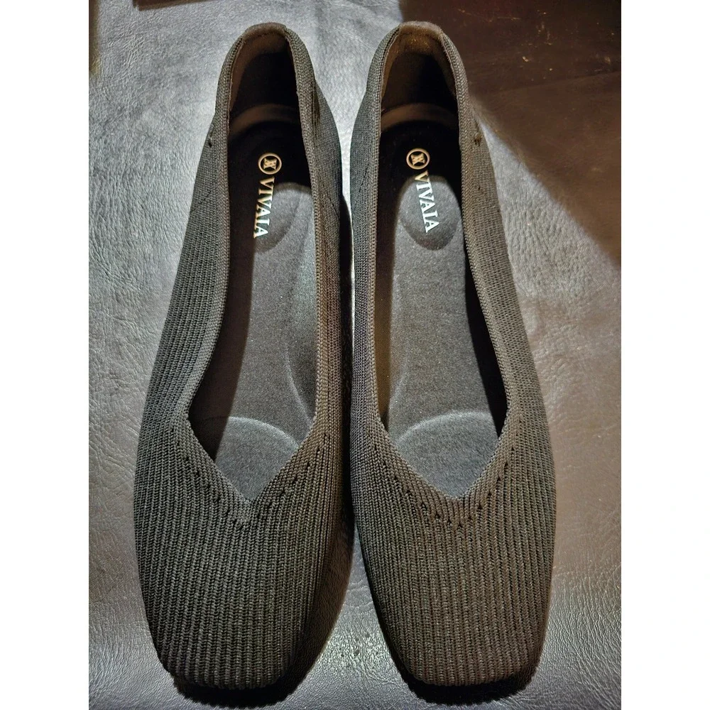 Vivaia Womens Black Square Toe‎ Margot Ballet Flats Shoes 39 8.5